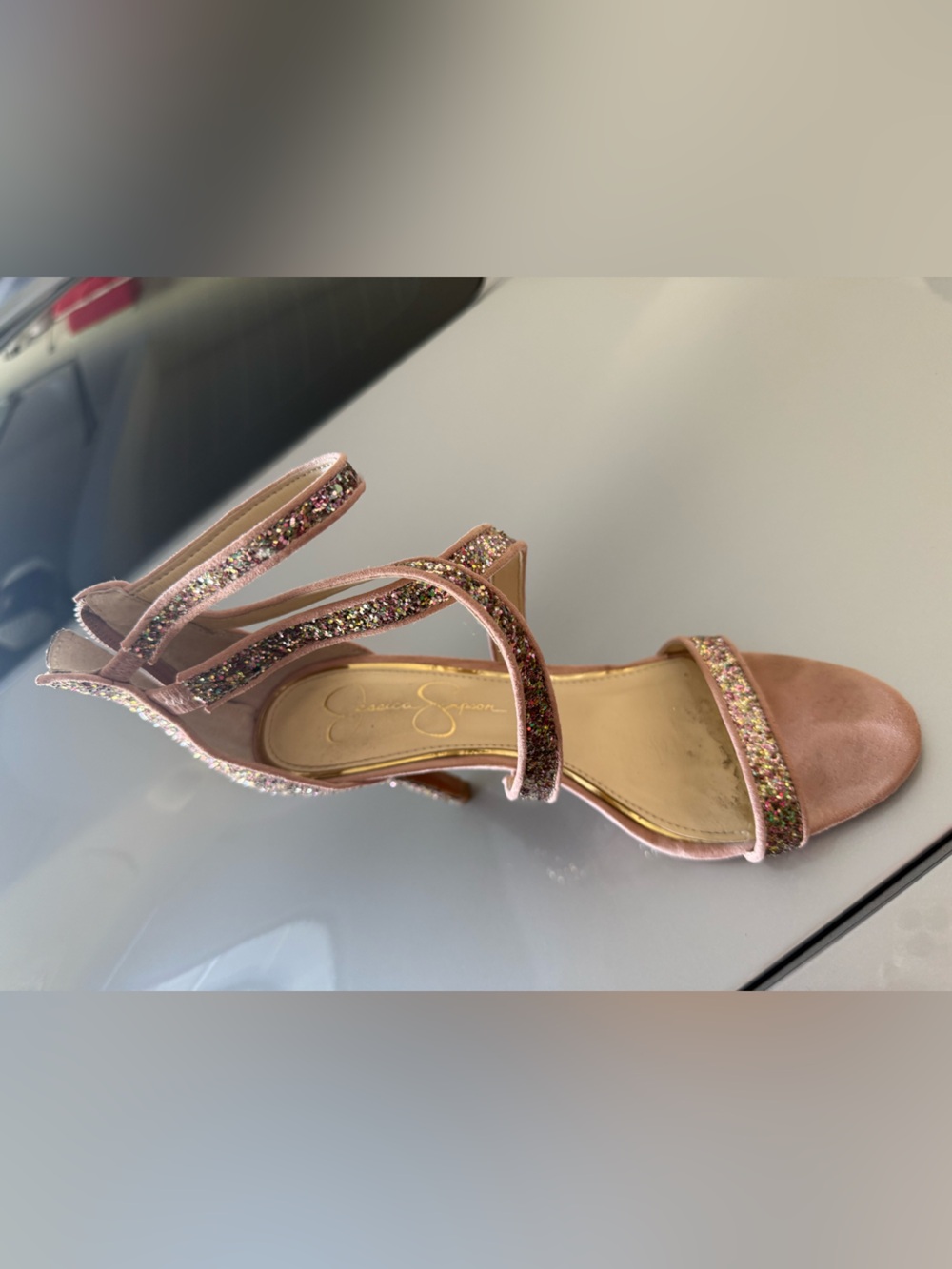 Jessica Simpson Pink Glitter Strappy Heel Sandals